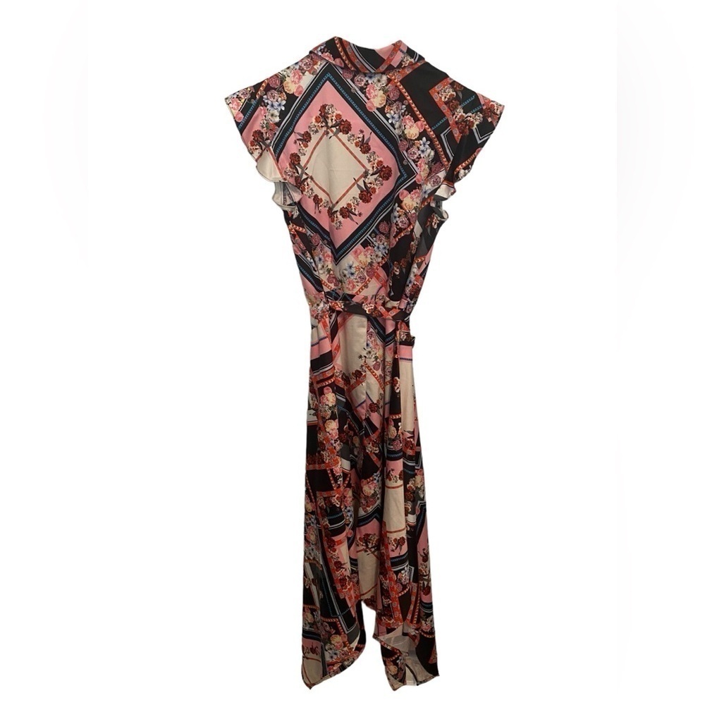 G.I.L.I. Asymmetrical Shirt Dress Print Size 0 Artsy Boho Flounce Sleeve - Picture 2 of 8